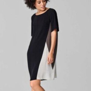 Eileen Fisher 100% Silk Georgette Crepe Color-block Dress - EUC - Sz PS/PP
